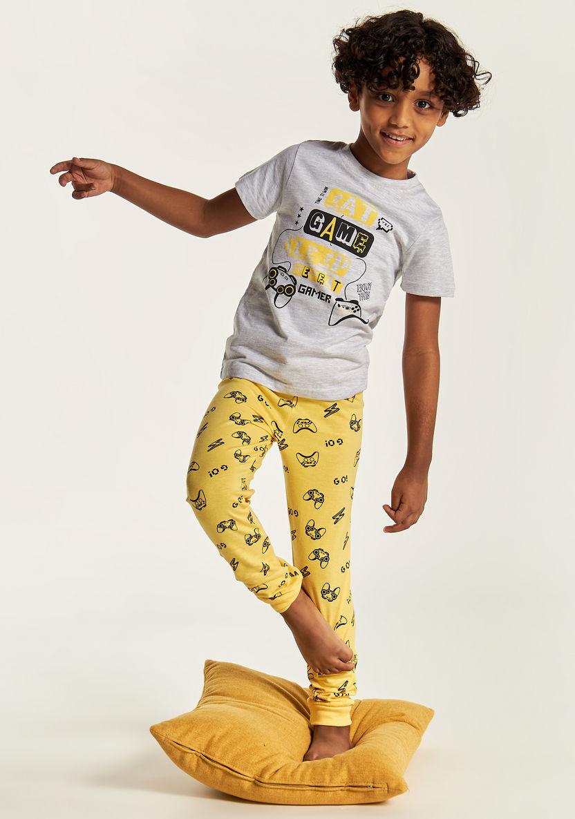 Juniors Gamer Print Crew Neck T-shirt and Pyjama Set-Nightwear-image-0