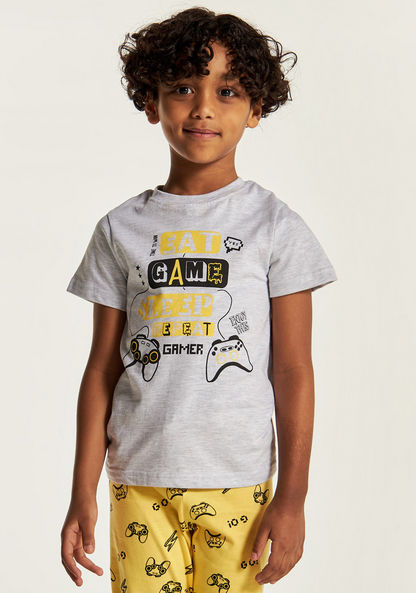 Juniors Gamer Print Crew Neck T-shirt and Pyjama Set-Nightwear-image-2