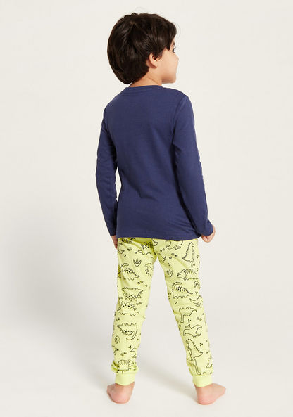 Juniors Dinosaur Print Long Sleeves T-shirt and Pyjama Set