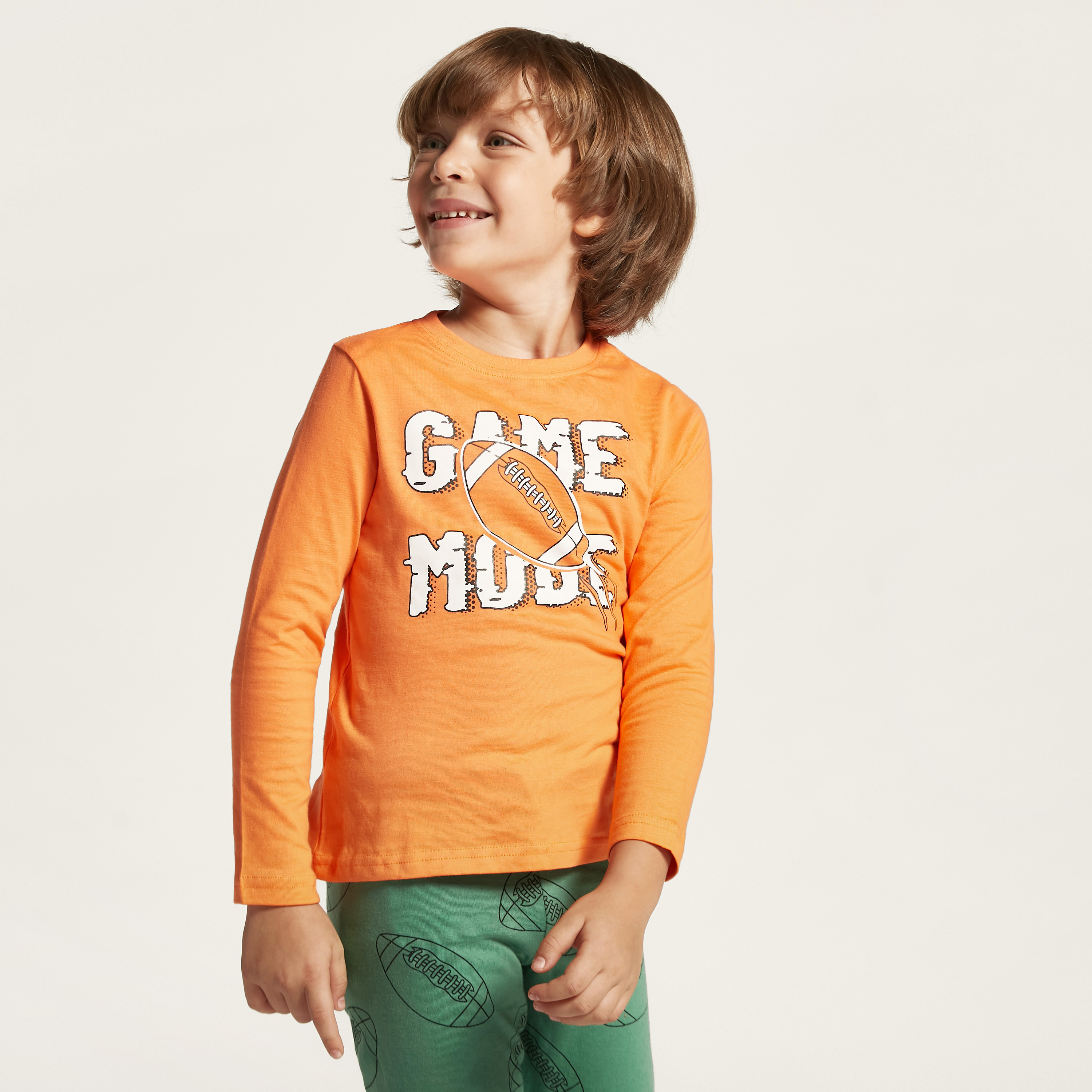 Juniors Printed Crew Neck T-shirt and Pyjama Set-boys-clothing-nightwear-image-2