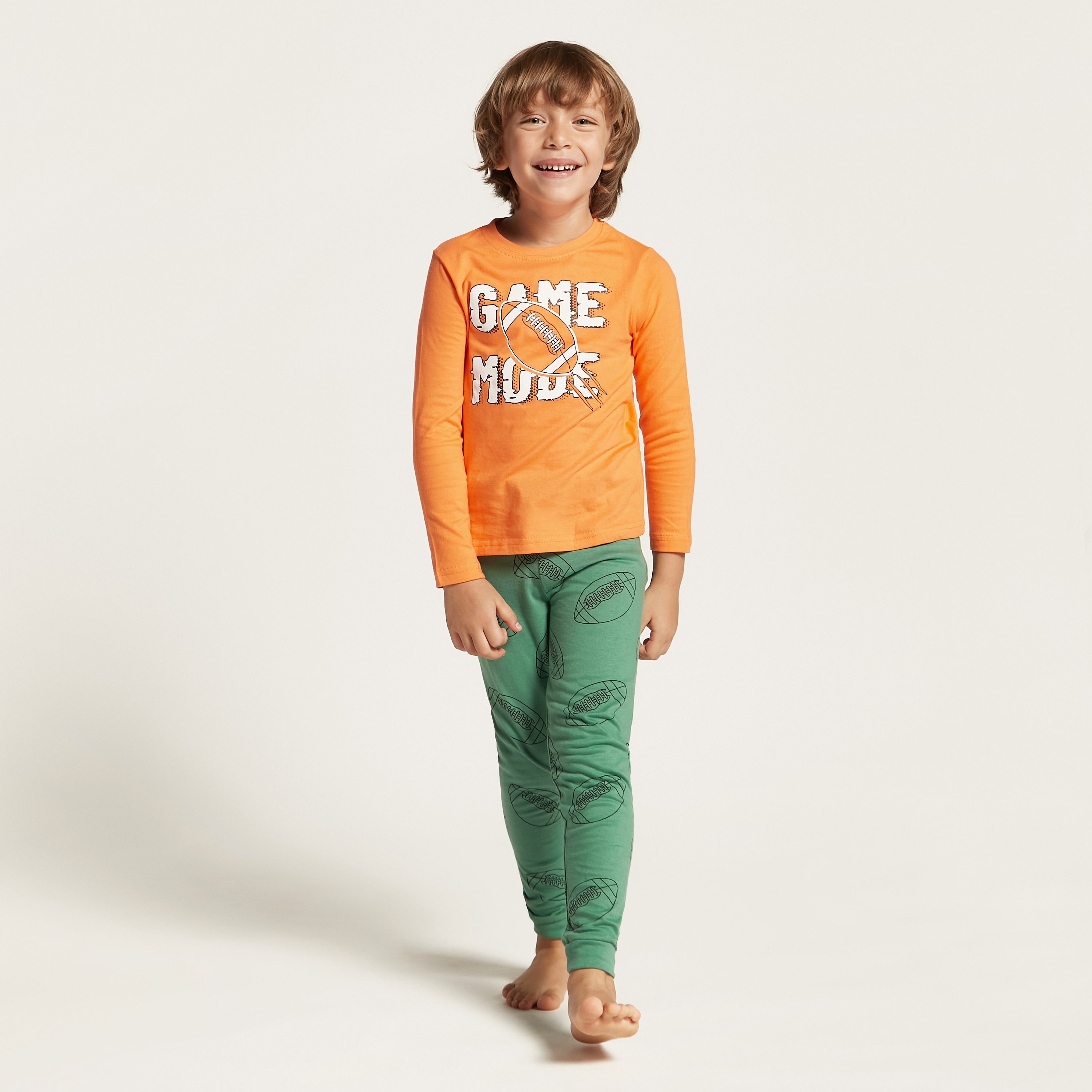 Juniors Printed Crew Neck T-shirt and Pyjama Set-boys-clothing-nightwear-image-4