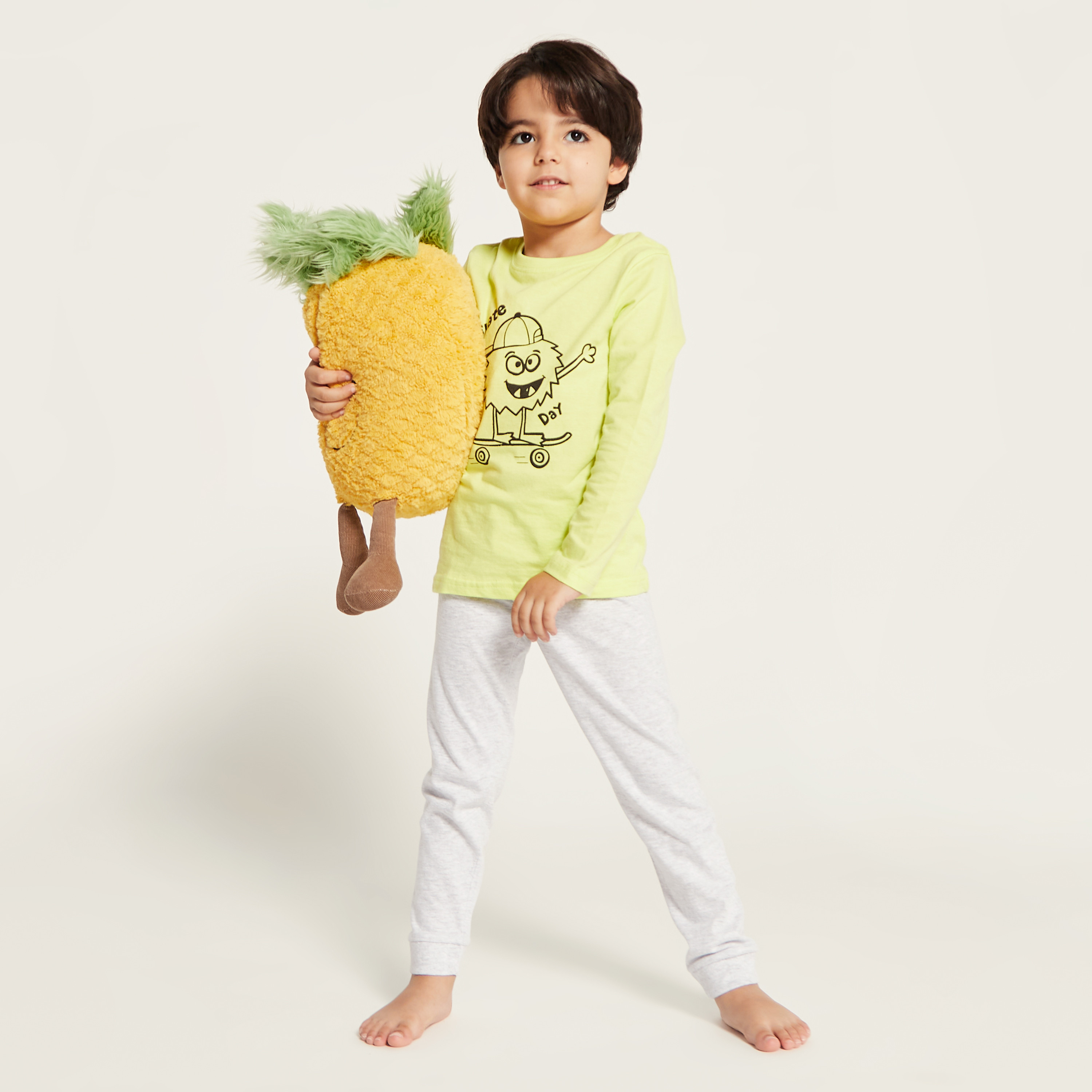 Juniors Printed Long Sleeves T-shirt and Solid Pyjama Set-boys-clothing-nightwear-image-1