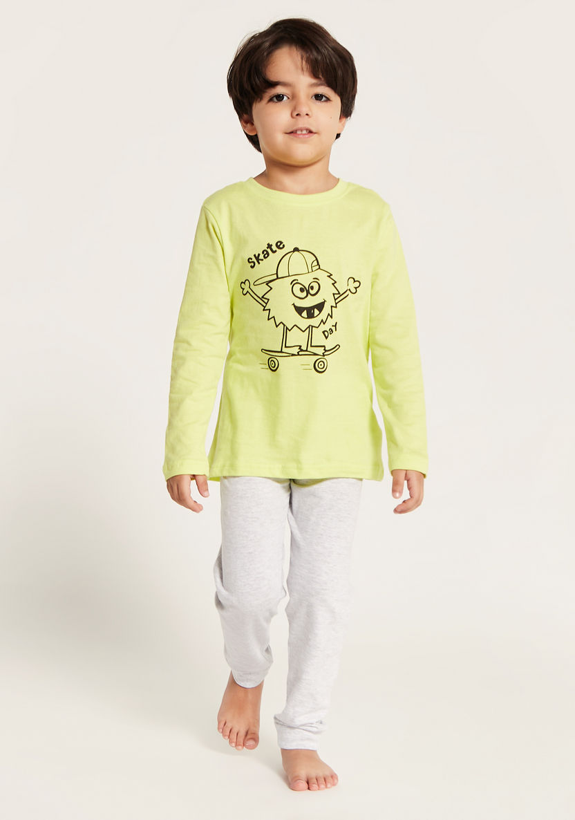 Juniors Printed Long Sleeves T-shirt and Solid Pyjama Set-Pyjama Sets-image-1