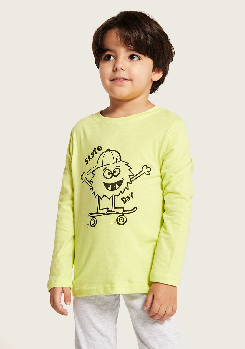 Juniors Printed Long Sleeves T-shirt and Solid Pyjama Set-Pyjama Sets-image-2