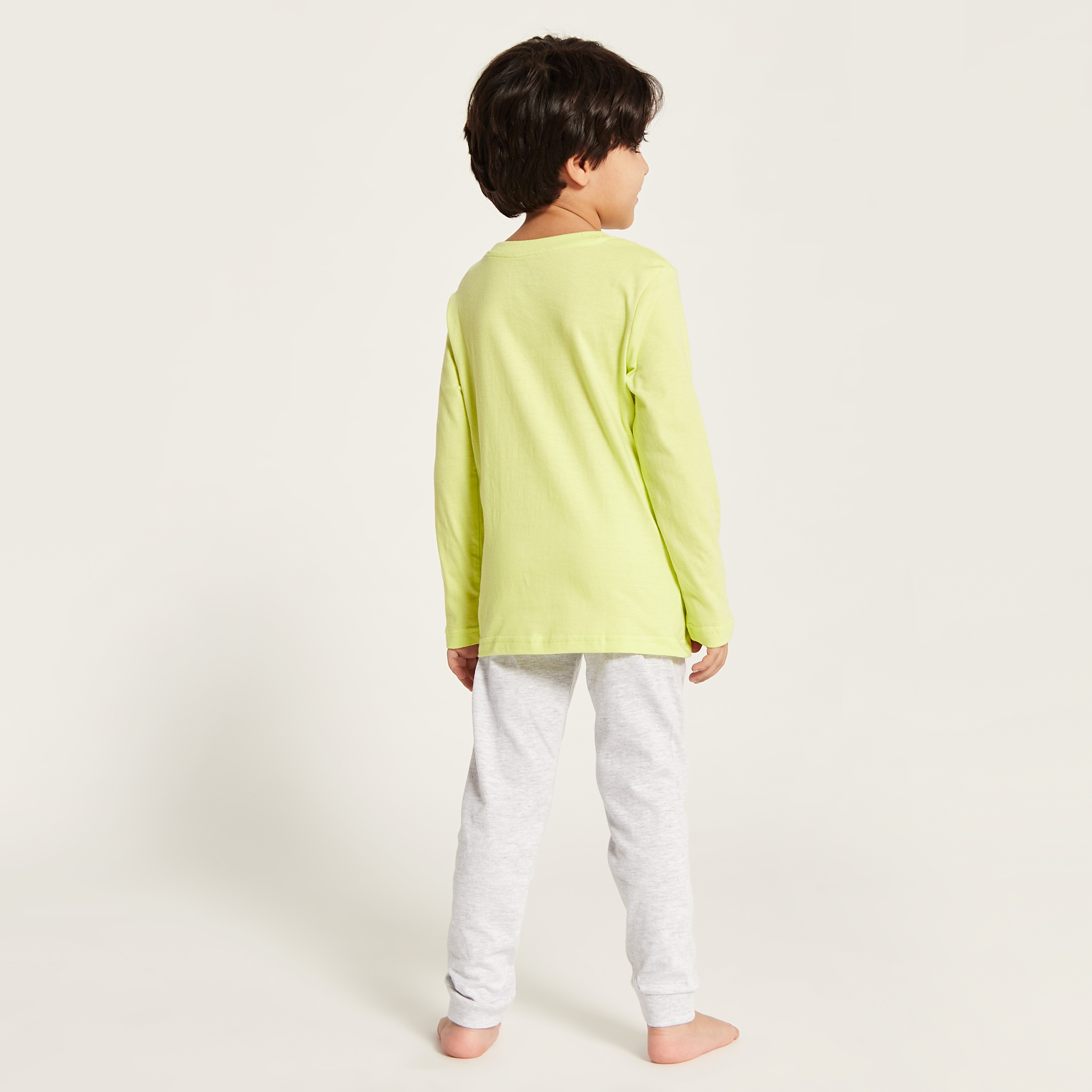 Juniors Printed Long Sleeves T-shirt and Solid Pyjama Set-boys-clothing-nightwear-image-5