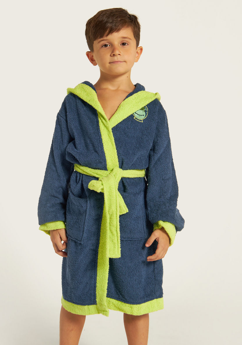 Juniors Textured Bathrobe with Hood and Belt Tie-Ups-Towels and Flannels-image-1