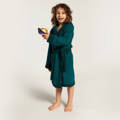 Juniors Solid Long Sleeves Bathrobe with Hood and Embroidered Detail-Towels and Flannels-image-0