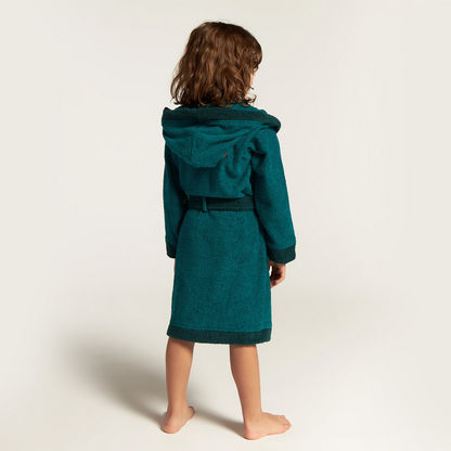 Juniors Solid Long Sleeves Bathrobe with Hood and Embroidered Detail-Towels and Flannels-image-4