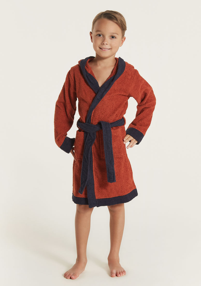 Juniors Textured Hooded Bathrobe with Tie-Up Belt and Front Pockets-Towels and Flannels-image-0
