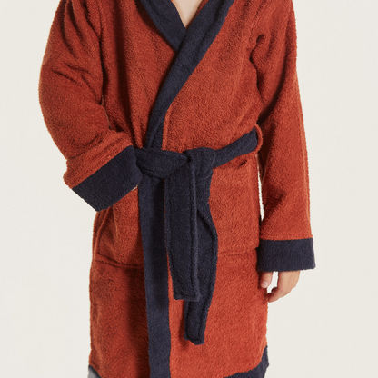 Juniors Textured Hooded Bathrobe with Tie-Up Belt and Front Pockets-Towels and Flannels-image-2