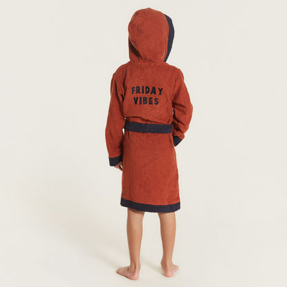 Juniors Textured Hooded Bathrobe with Tie-Up Belt and Front Pockets-Towels and Flannels-image-3