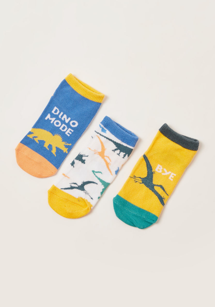 Juniors Dinosaur Print Socks - Set of 3-Socks-image-1