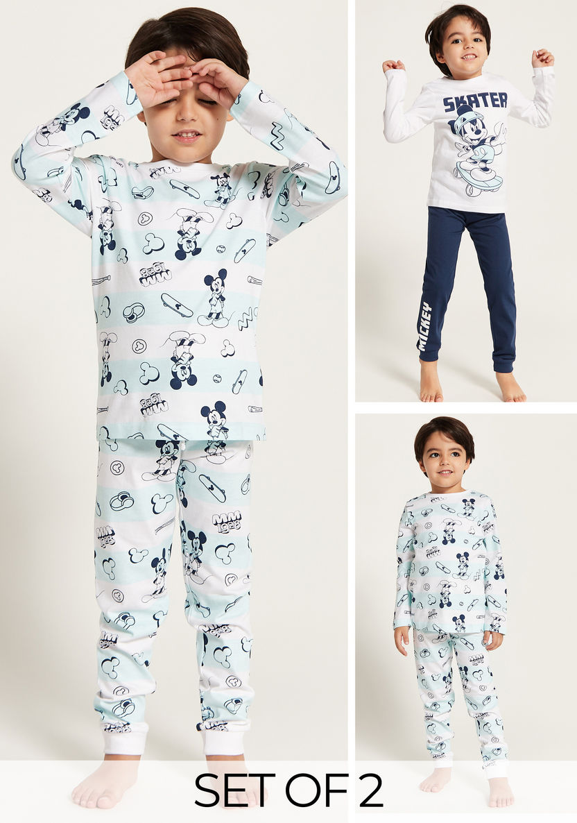 Mickey Mouse Print Long Sleeve T-shirt and Pyjama - Set of 2-Pyjama Sets-image-0