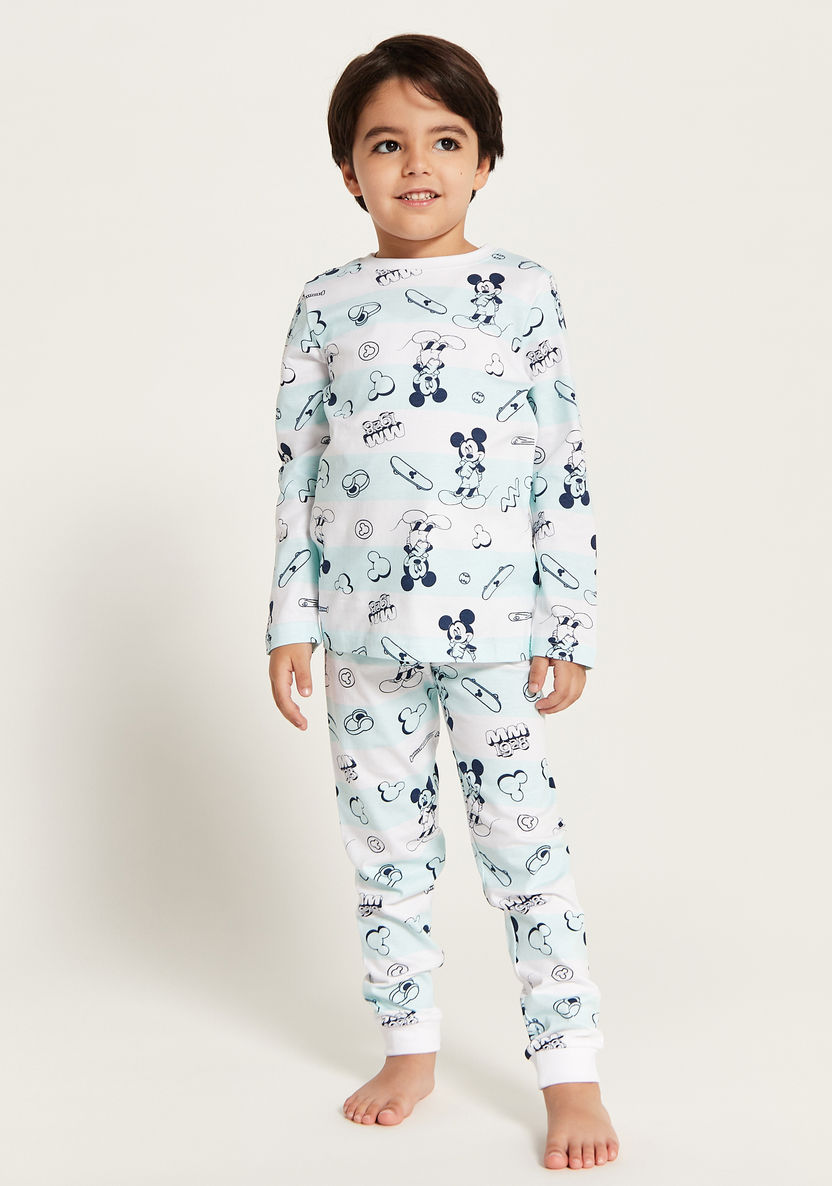 Mickey Mouse Print Long Sleeve T-shirt and Pyjama - Set of 2-Pyjama Sets-image-1
