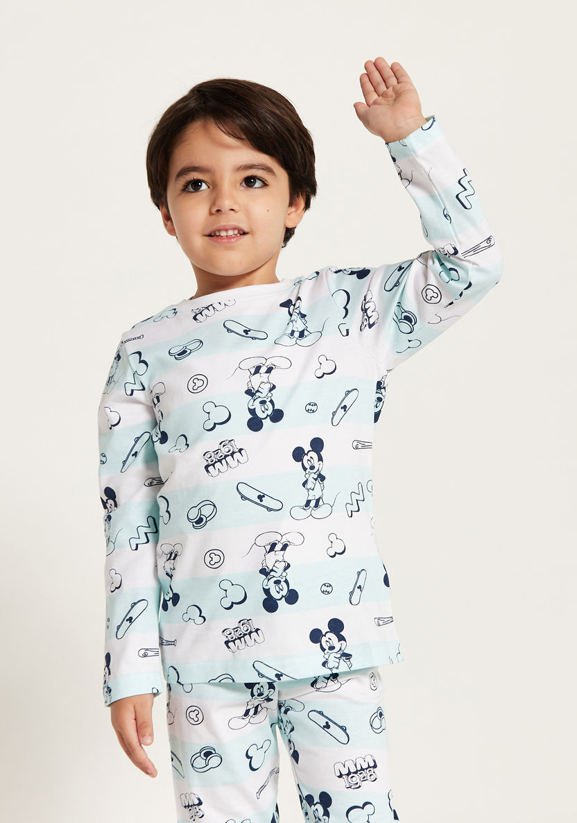 Mickey Mouse Print Long Sleeve T-shirt and Pyjama - Set of 2-Pyjama Sets-image-2