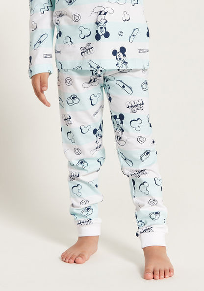 Mickey Mouse Print Long Sleeve T-shirt and Pyjama - Set of 2