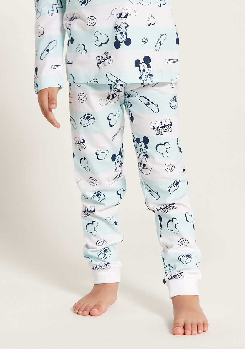 Mickey Mouse Print Long Sleeve T-shirt and Pyjama - Set of 2-Pyjama Sets-image-3