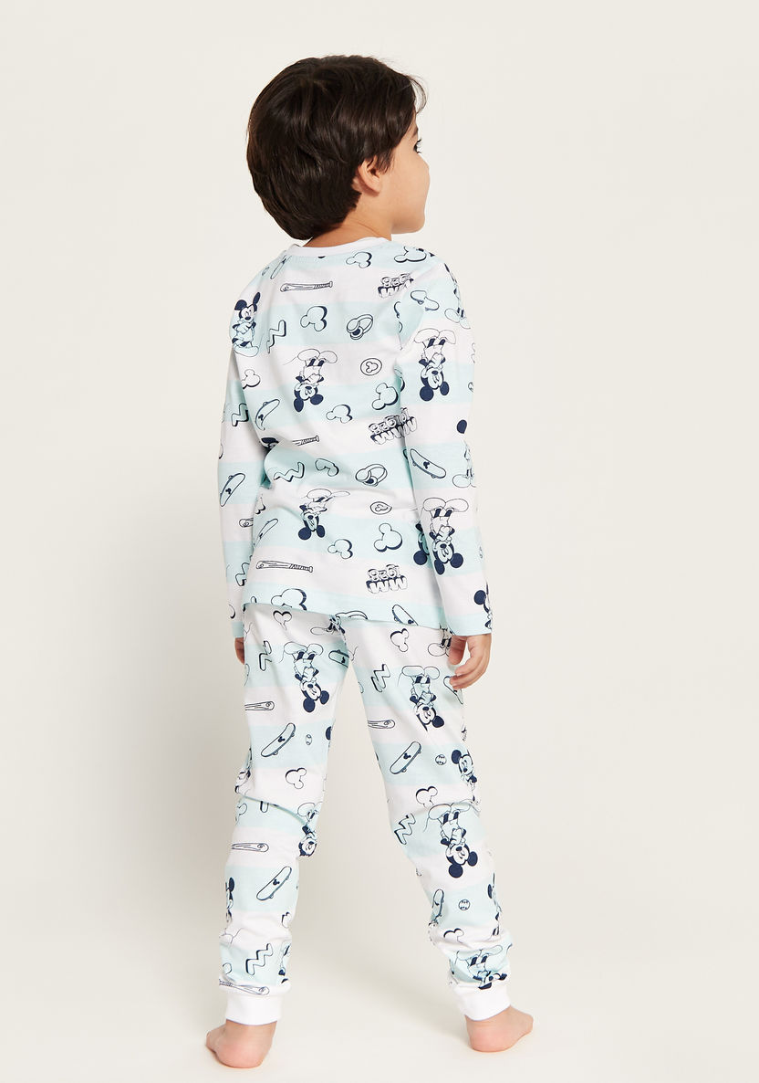Mickey Mouse Print Long Sleeve T-shirt and Pyjama - Set of 2-Pyjama Sets-image-4
