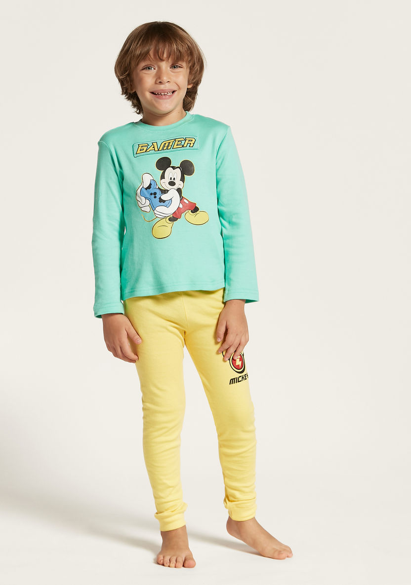 Disney Mickey Mouse Print Crew Neck T-shirt and Pyjama Set-Nightwear-image-4