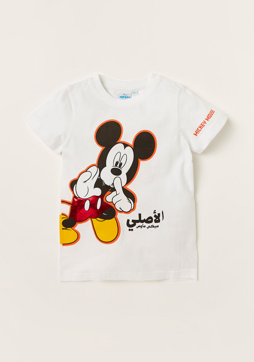 Disney Mickey Mouse Print Crew Neck T-shirt and Pyjama Set-Pyjama Sets-image-2