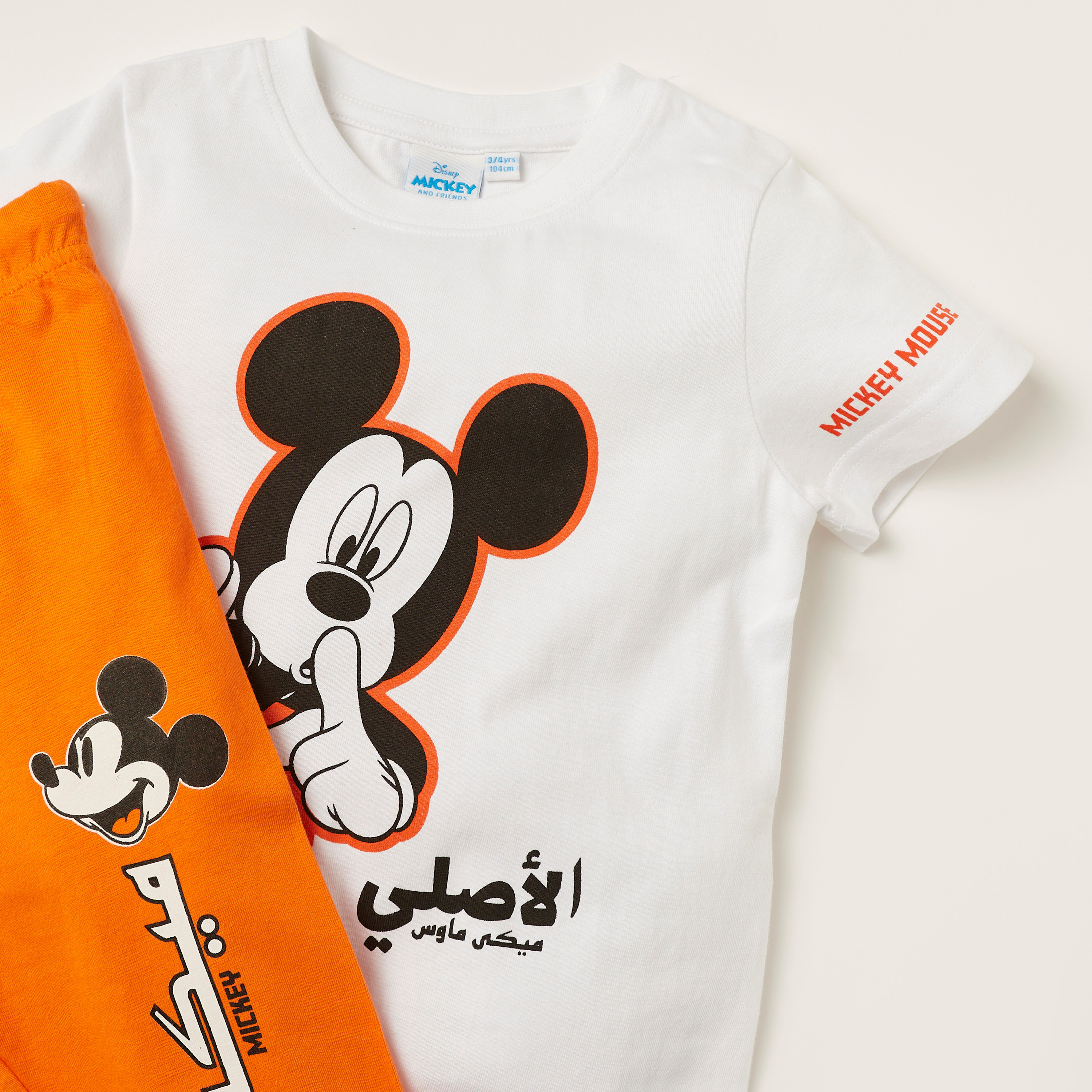 Disney Mickey Mouse Print Crew Neck T-shirt and Pyjama Set-boys-clothing-nightwear-image-4