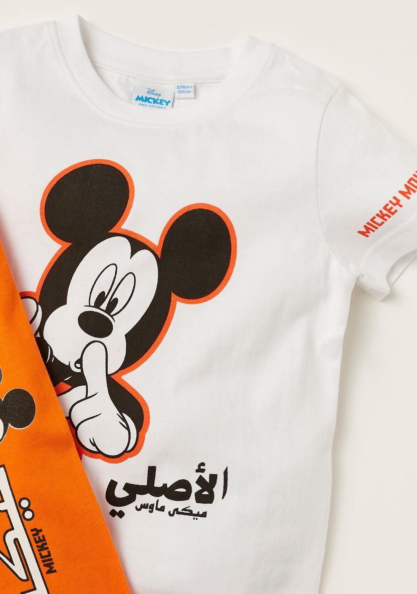 Disney Mickey Mouse Print Crew Neck T-shirt and Pyjama Set-Pyjama Sets-image-3