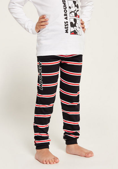 Disney Mickey Mouse Print Long Sleeves T-shirt and Striped Pyjama Set