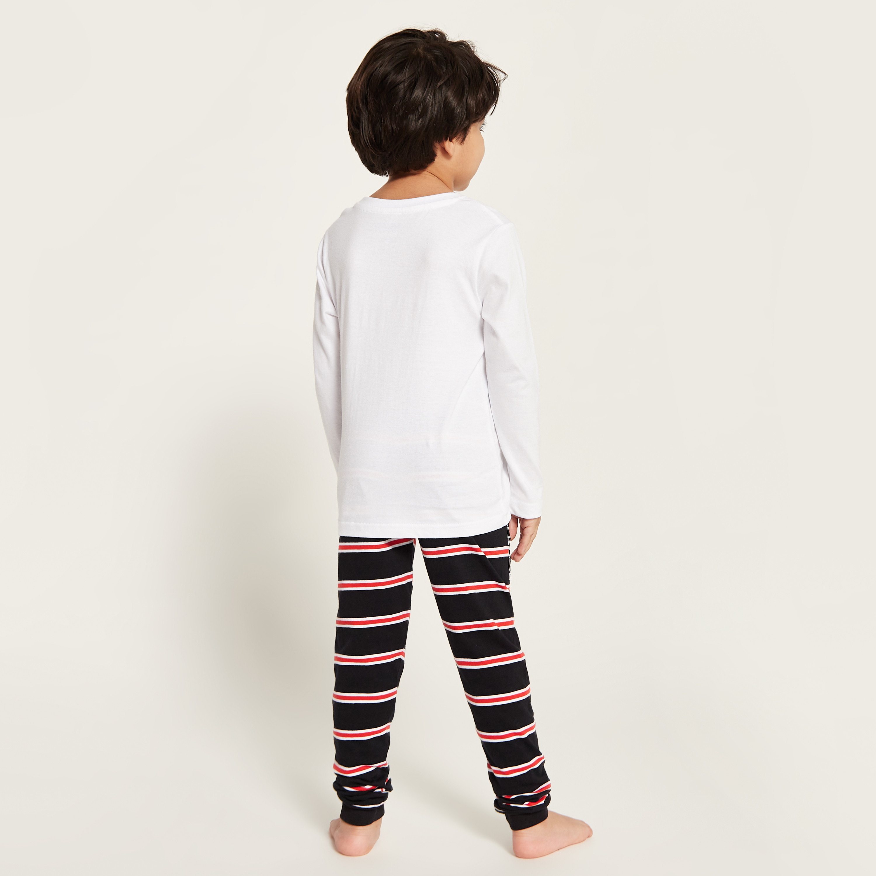 Disney Mickey Mouse Print Long Sleeves T-shirt and Striped Pyjama Set-boys-clothing-nightwear-image-5