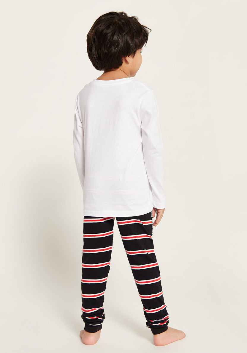 Disney Mickey Mouse Print Long Sleeves T-shirt and Striped Pyjama Set-Nightwear-image-4