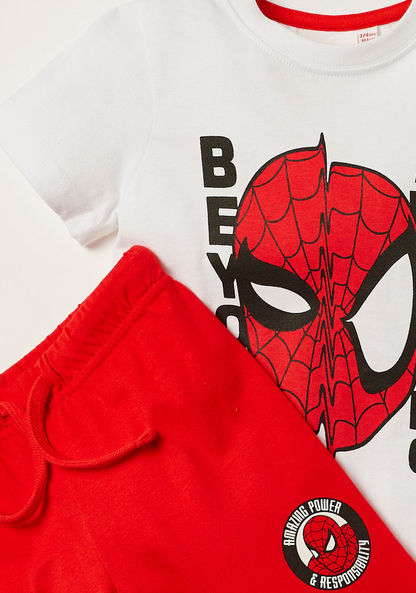 Spider-Man Print Round Neck T-shirt and Pyjama Set-Pyjama Sets-image-3