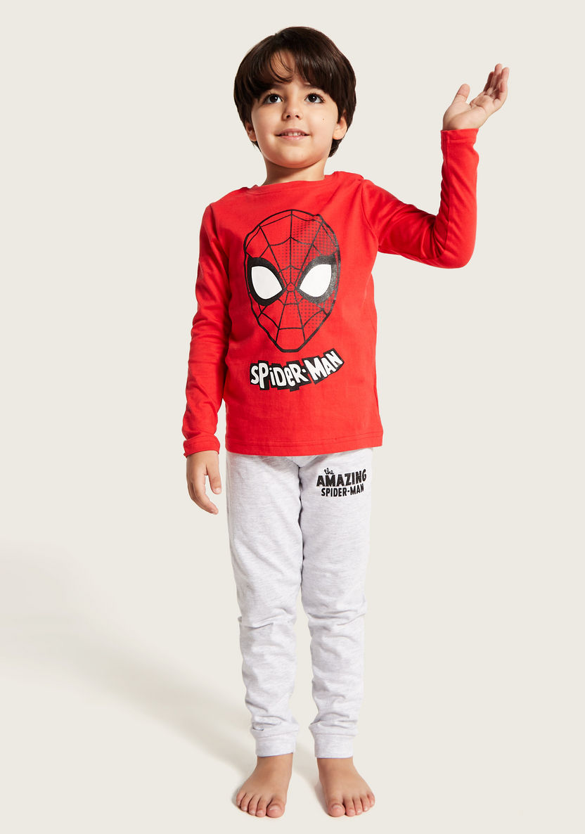 Spider-Man Print Long Sleeves T-shirt and Pyjama Set-Nightwear-image-1