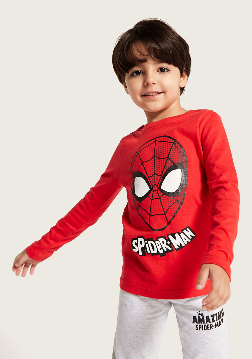 Spider-Man Print Long Sleeves T-shirt and Pyjama Set-Nightwear-image-2