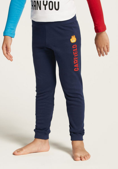 Garfield Print Round Neck T-shirt and Pyjama Set