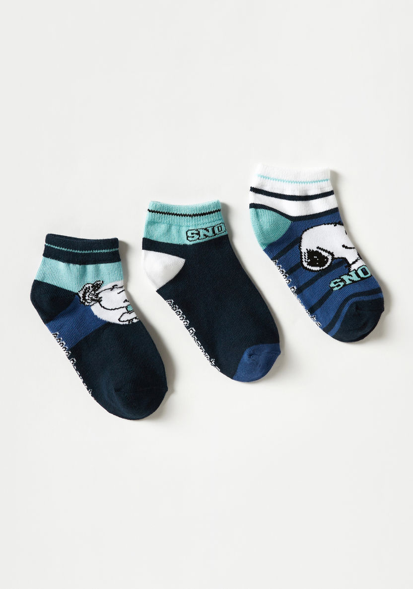 Snoopy Print Ankle Length Socks with Elasticated Hem - Set of 3-Socks-image-0