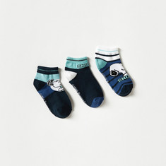 Snoopy Print Ankle Length Socks with Elasticated Hem - Set of 3