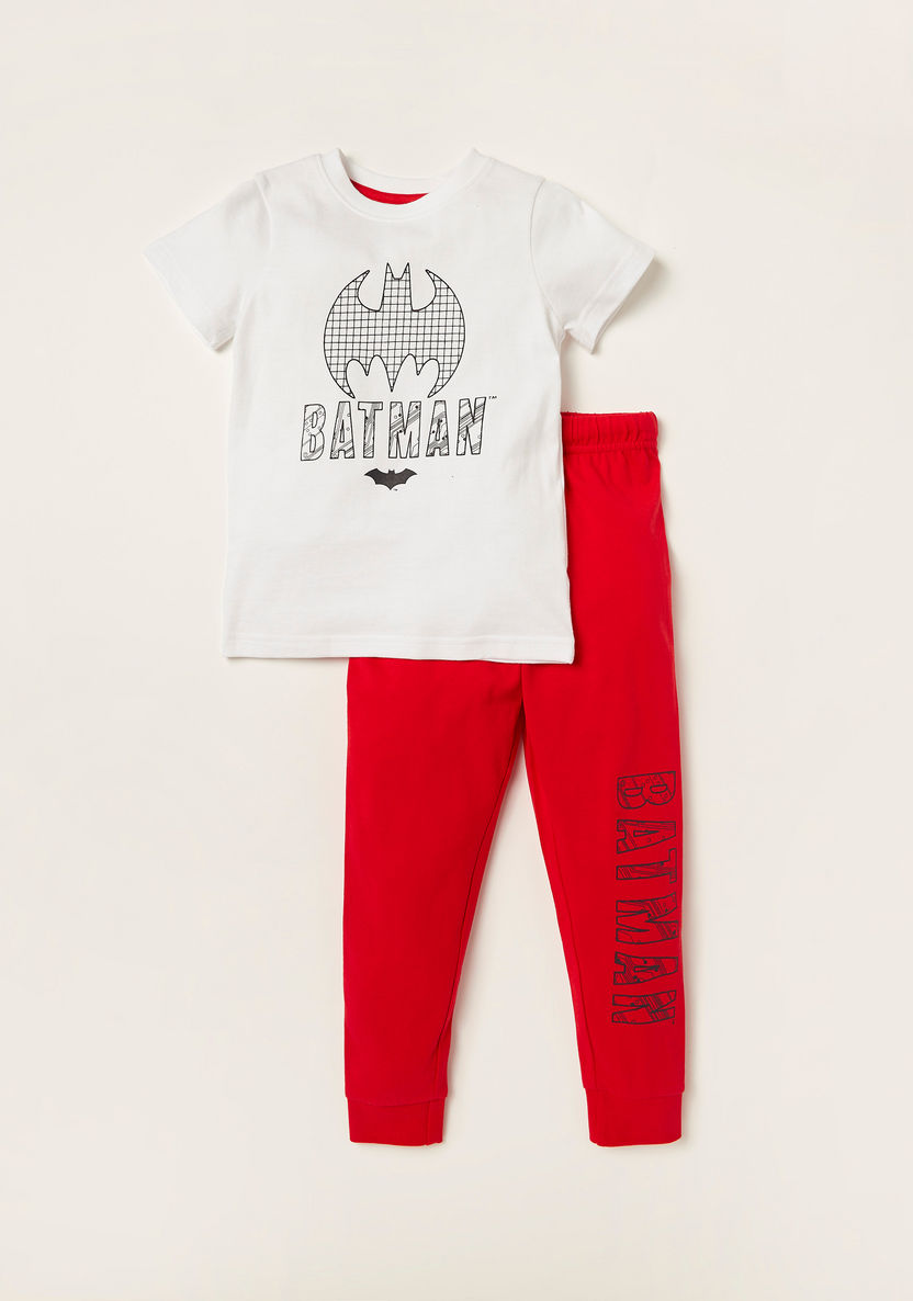 Batman Print Crew Neck T-shirt and Pyjama Set-Nightwear-image-0
