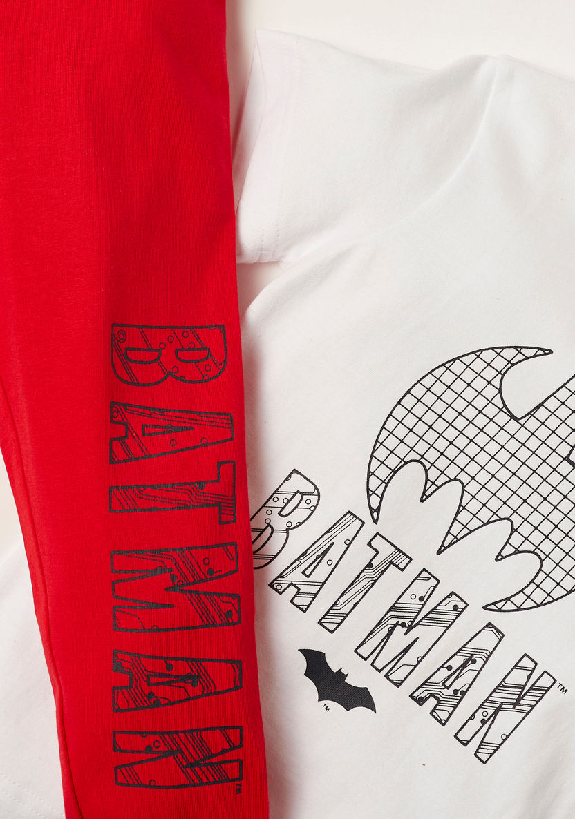 Batman Print Crew Neck T-shirt and Pyjama Set-Pyjama Sets-image-3