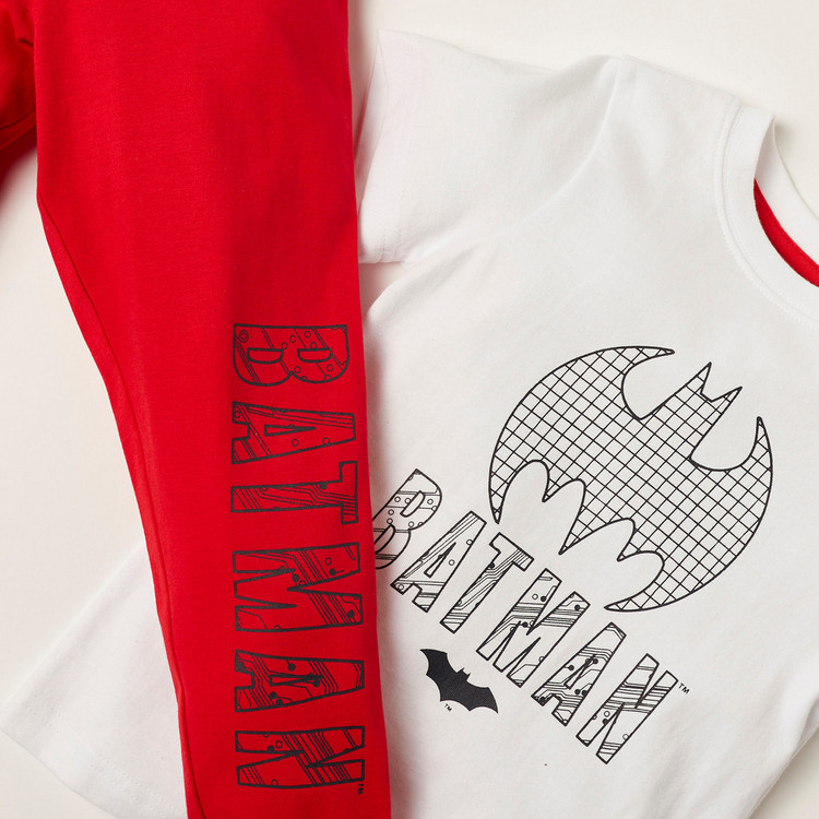 Batman Print Crew Neck T-shirt and Pyjama Set