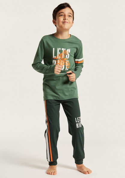 Juniors Printed Crew Neck T-shirt and Full Length Pyjama Set-Nightwear-image-0