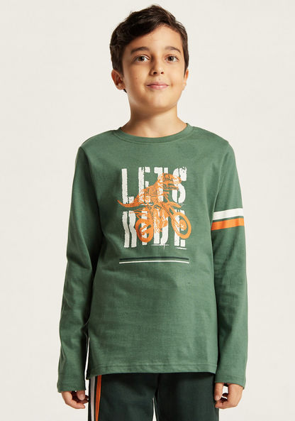 Juniors Printed Crew Neck T-shirt and Full Length Pyjama Set-Nightwear-image-1