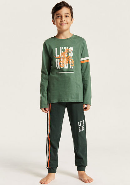 Juniors Printed Crew Neck T-shirt and Full Length Pyjama Set-Nightwear-image-4