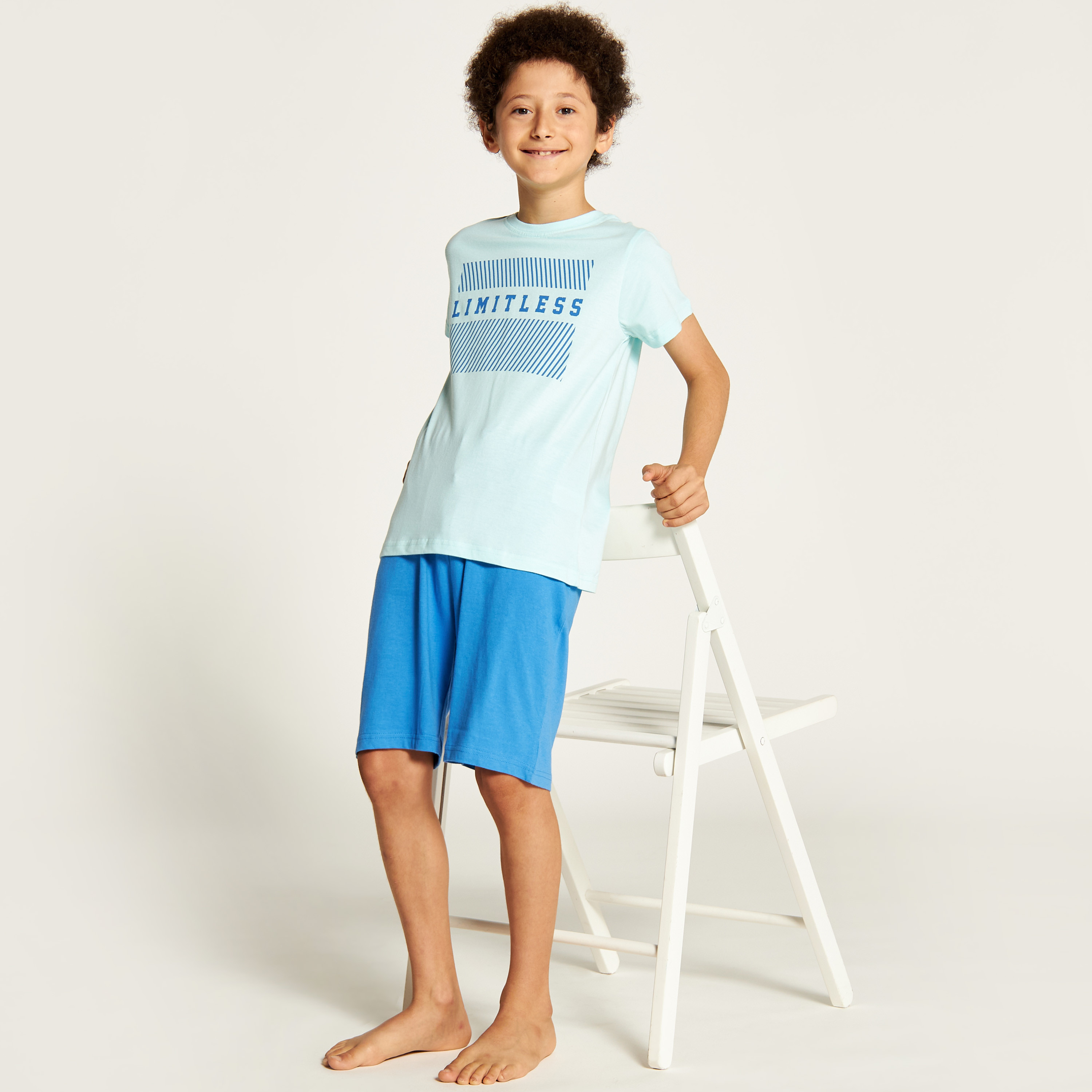 Juniors Printed Crew Neck T-shirt and Shorts Set-boys-clothing-nightwear-image-1