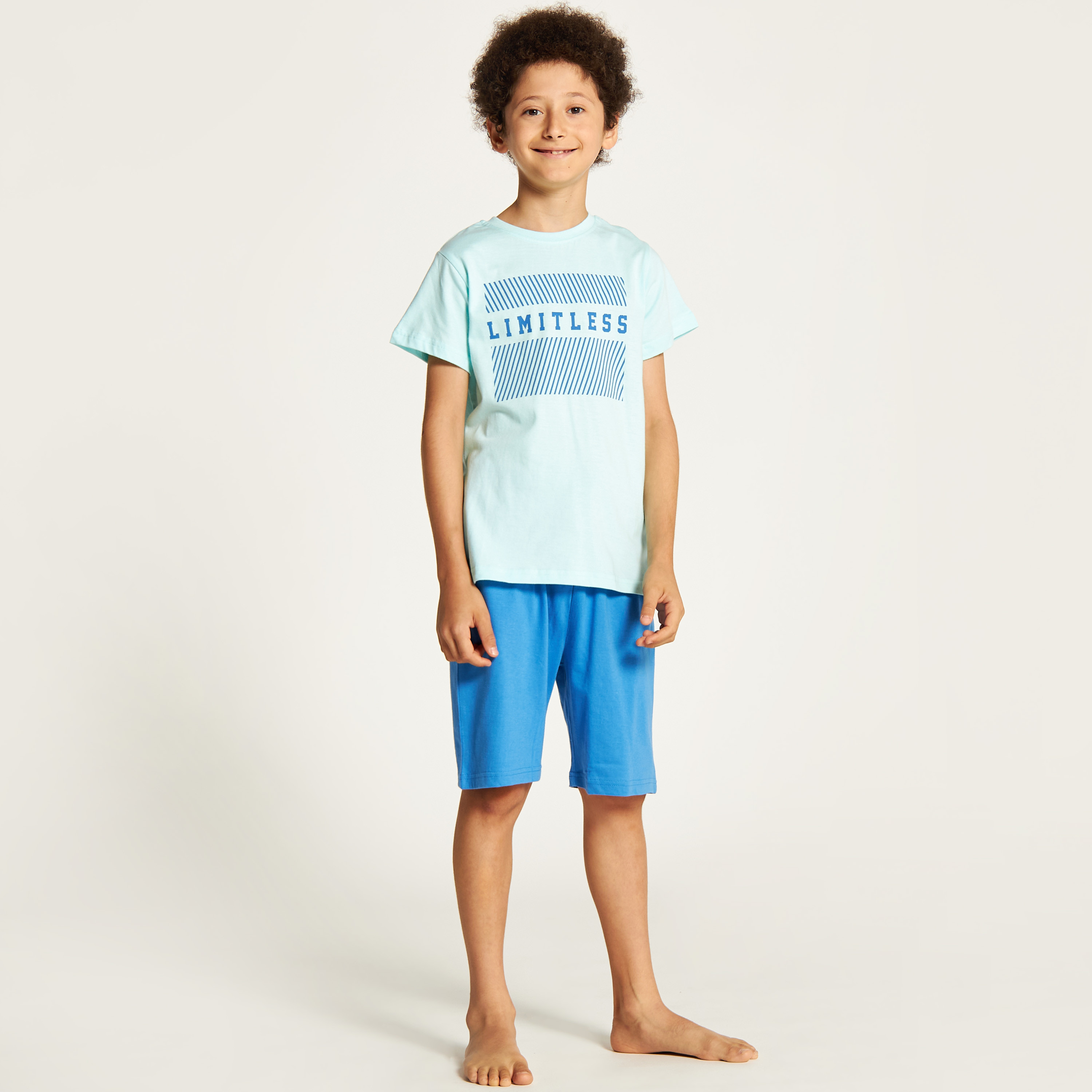 Juniors Printed Crew Neck T-shirt and Shorts Set-boys-clothing-nightwear-image-2