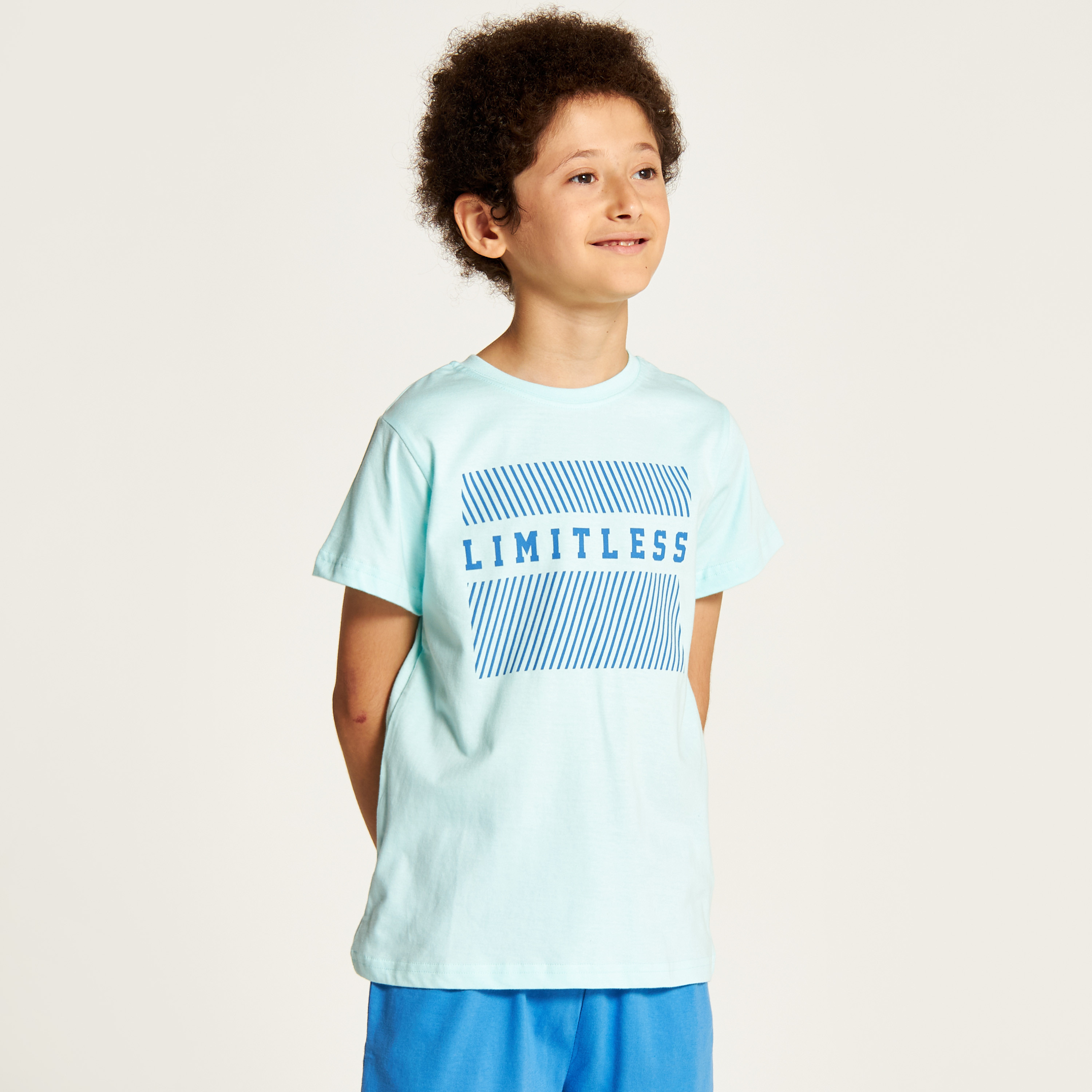 Juniors Printed Crew Neck T-shirt and Shorts Set-boys-clothing-nightwear-image-3