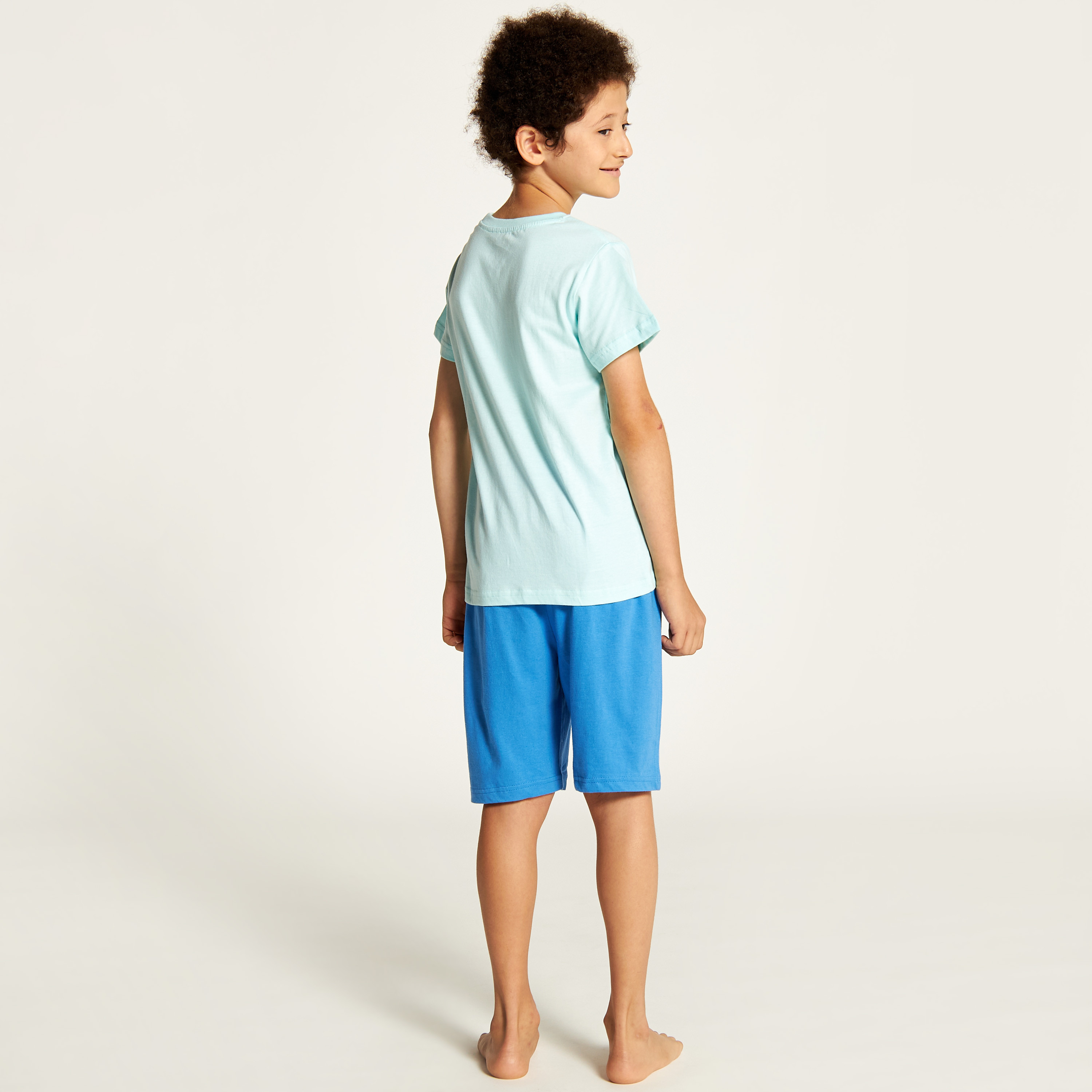 Juniors Printed Crew Neck T-shirt and Shorts Set-boys-clothing-nightwear-image-4
