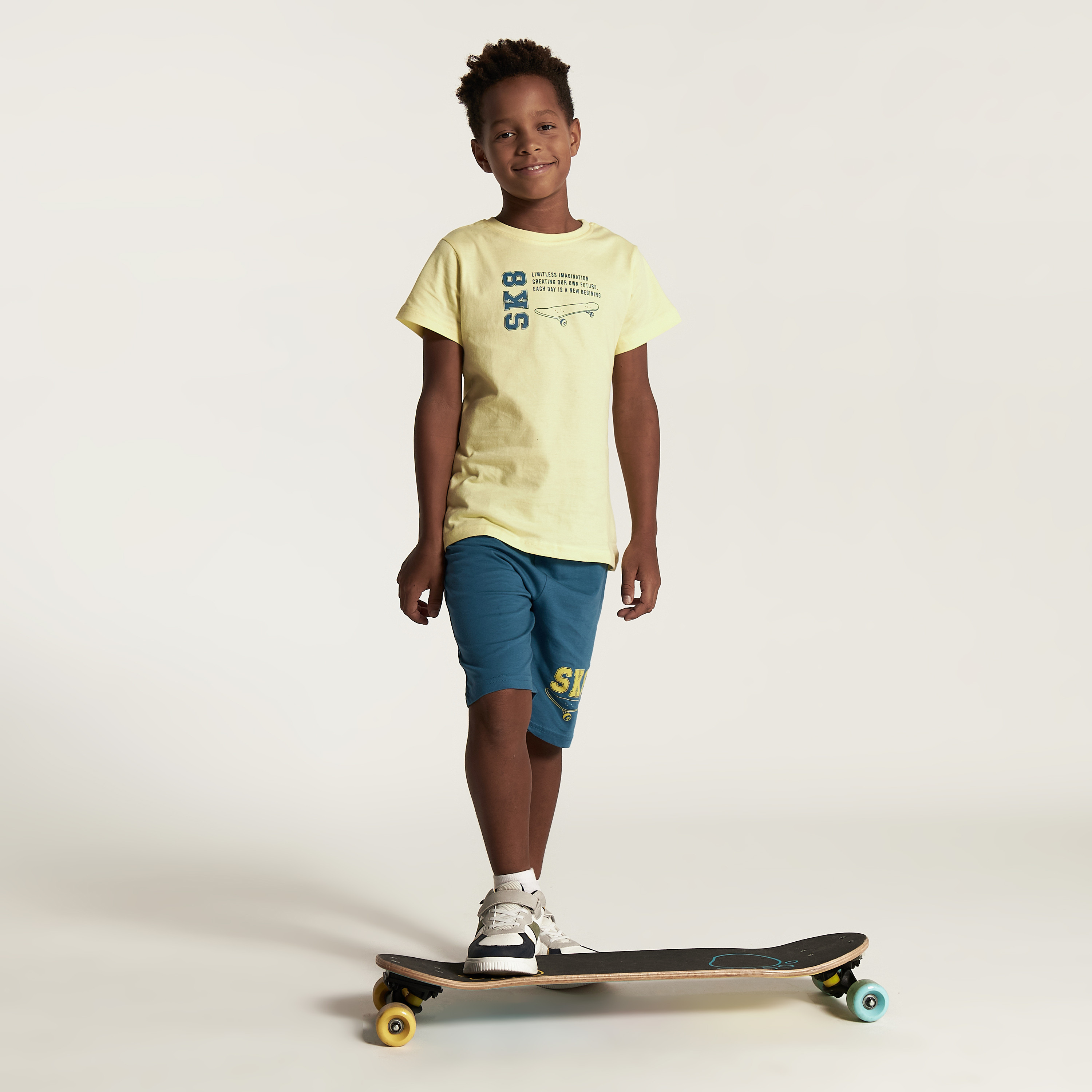 Juniors Printed Crew Neck T-shirt and Shorts Set-boys-clothing-nightwear-image-1
