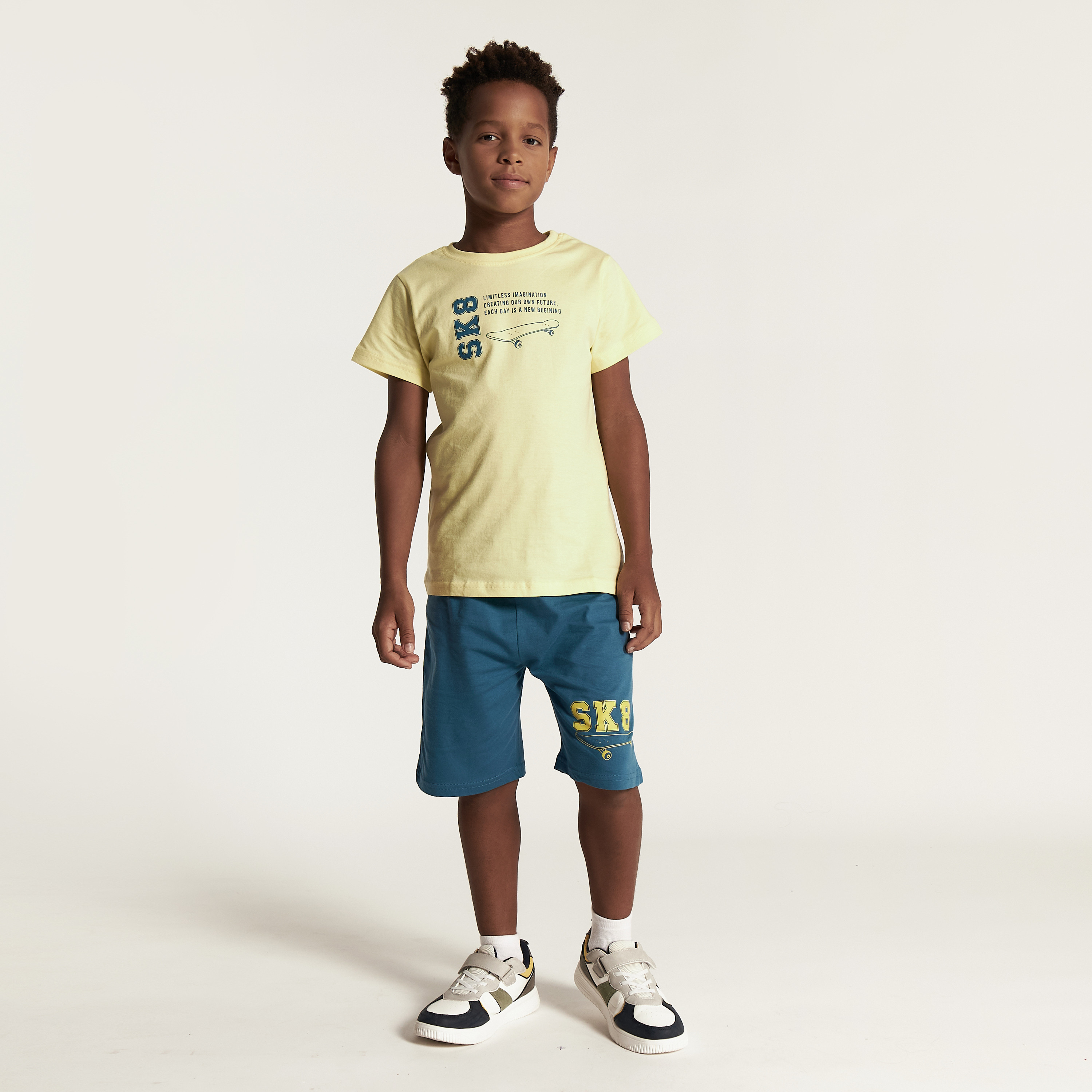 Juniors Printed Crew Neck T-shirt and Shorts Set-boys-clothing-nightwear-image-5