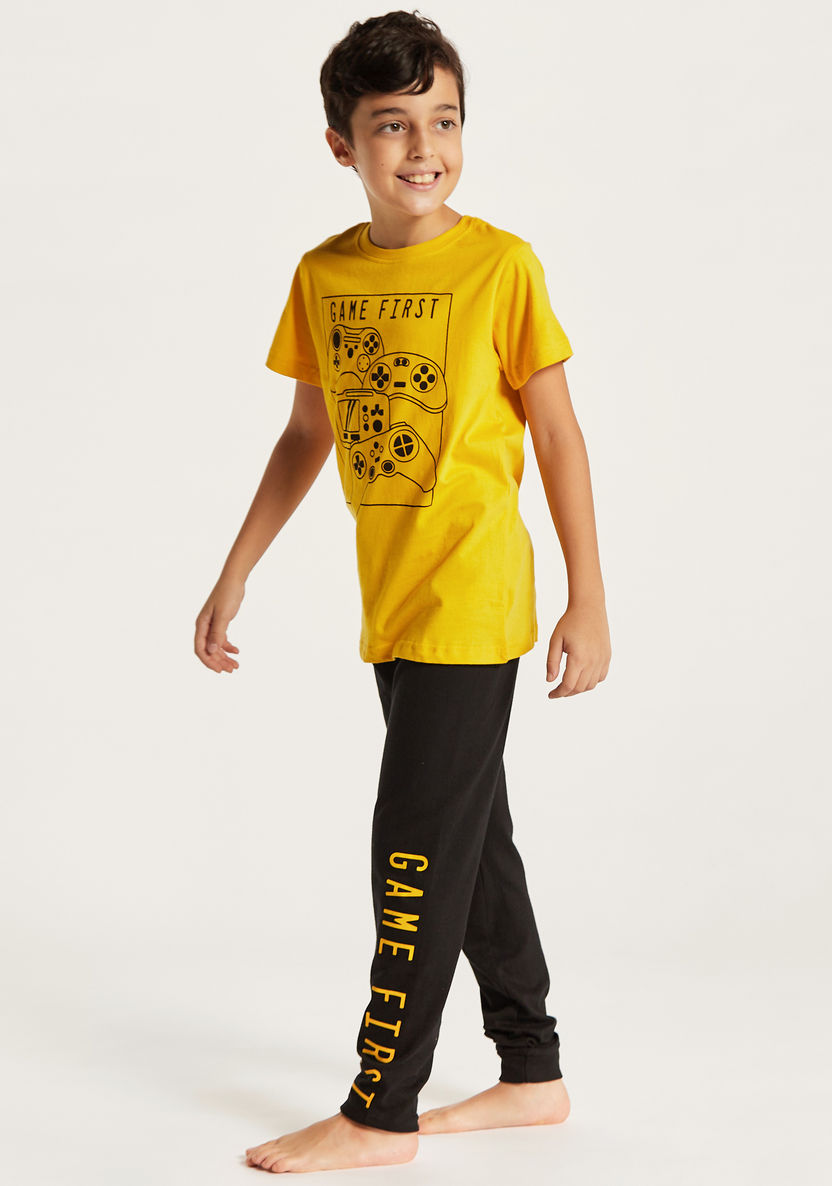 Juniors Game Print T-shirt and Full Length Pyjama Set-Nightwear-image-0