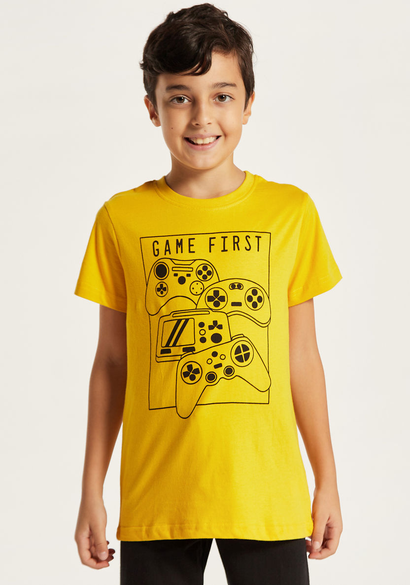 Juniors Game Print T-shirt and Full Length Pyjama Set-Nightwear-image-1