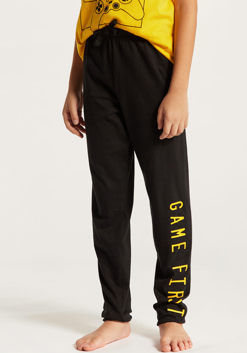 Juniors Game Print T-shirt and Full Length Pyjama Set-Nightwear-image-3